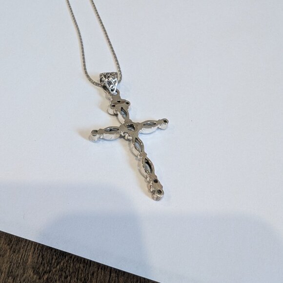 Brand New Silver Blue Topaz Cross Necklace For Sale - Picture 5 of 5